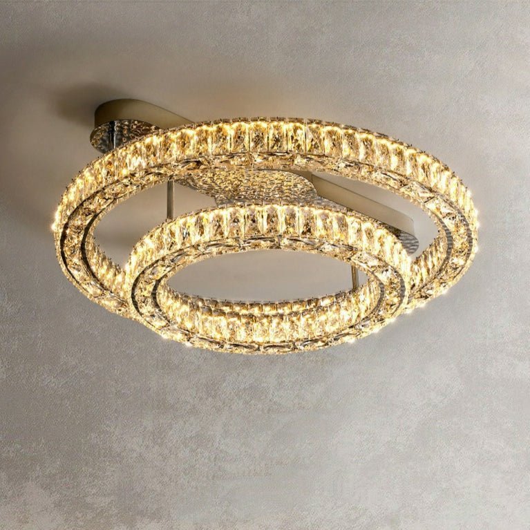 2/ 3 Rings Flush Mount Living Room Chandelier Crystal Bedroom Ceiling Light Fixture - Brig Lighting