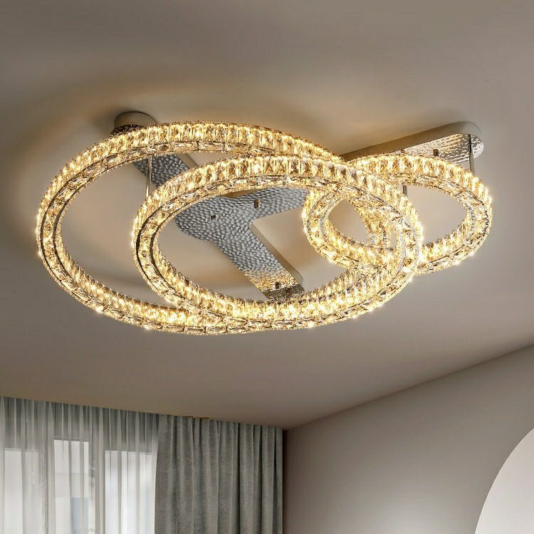 2/ 3 Rings Flush Mount Living Room Chandelier Crystal Bedroom Ceiling Light Fixture - Brig Lighting