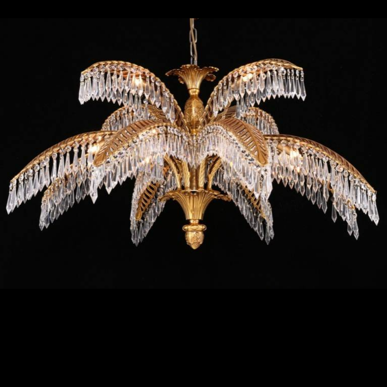 Luxury Palm Tree Crystal Chandelier in Brass for Living Room and Low Ceiling Spaces