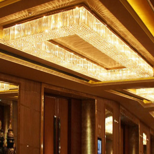 39X118 Inch Extra Large Rectangle Flush Mounted Gold Crystal Chandelier Lighting - briglamps
