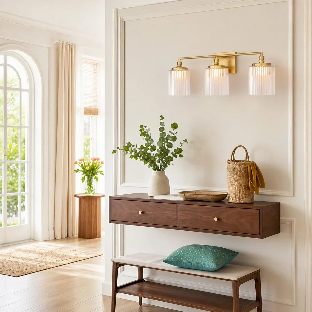Mergelighting Veyra Modern 3-Light Ribbed Glass Cylinder Wall Lamp