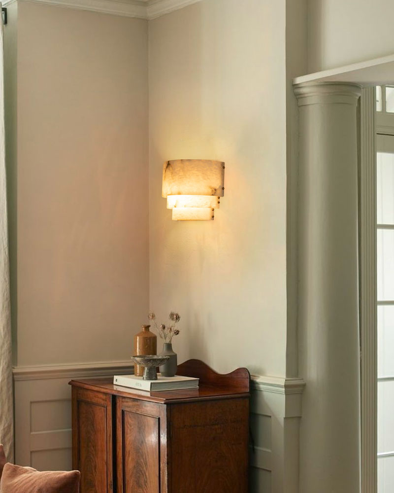 3 Tier White Round Alabaster Chain Pendant Light Fitting in Brass 10in