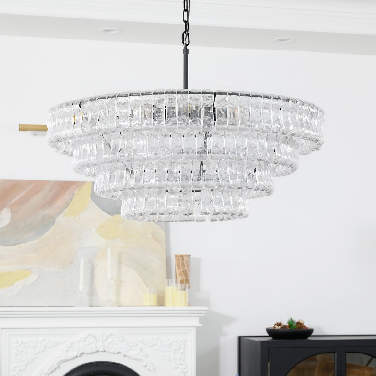 Amor 4-Tier Ghiaccio Glass Round Chandelier 36’’