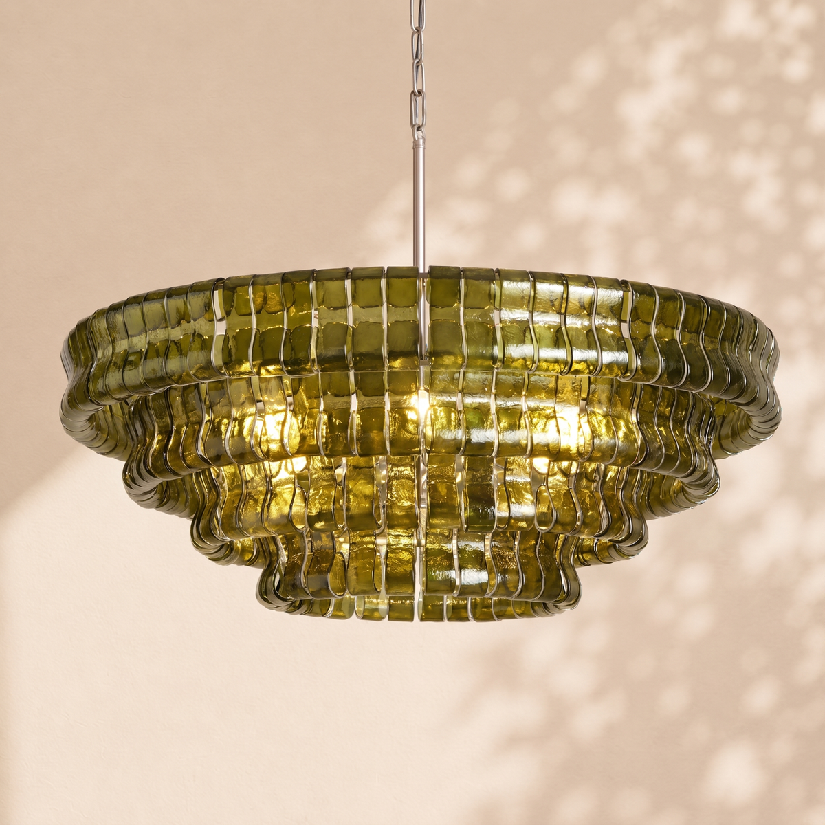 Amor 4-Tier Ghiaccio Glass Round Chandelier 36’’ - Brass / Green