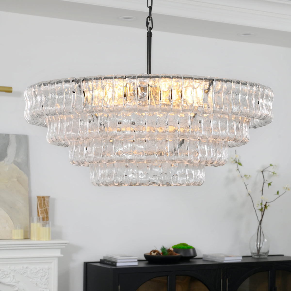 Amor 4-Tier Ghiaccio Glass Round Chandelier 36’’