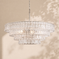 Amor 4-Tier Ghiaccio Glass Round Chandelier 36’’ - Brass / Clear