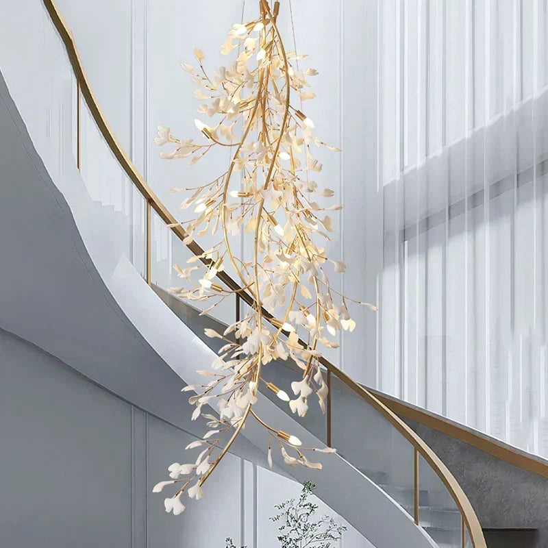 Ceramic Ginkgo Staircase  Long Branch Chandelier