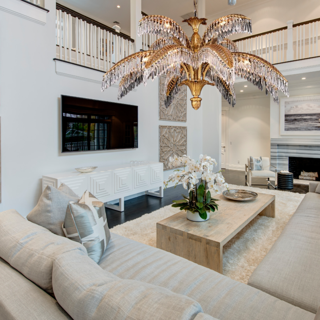 Luxury Palm Tree Crystal Chandelier in Brass for Living Room and Low Ceiling Spaces