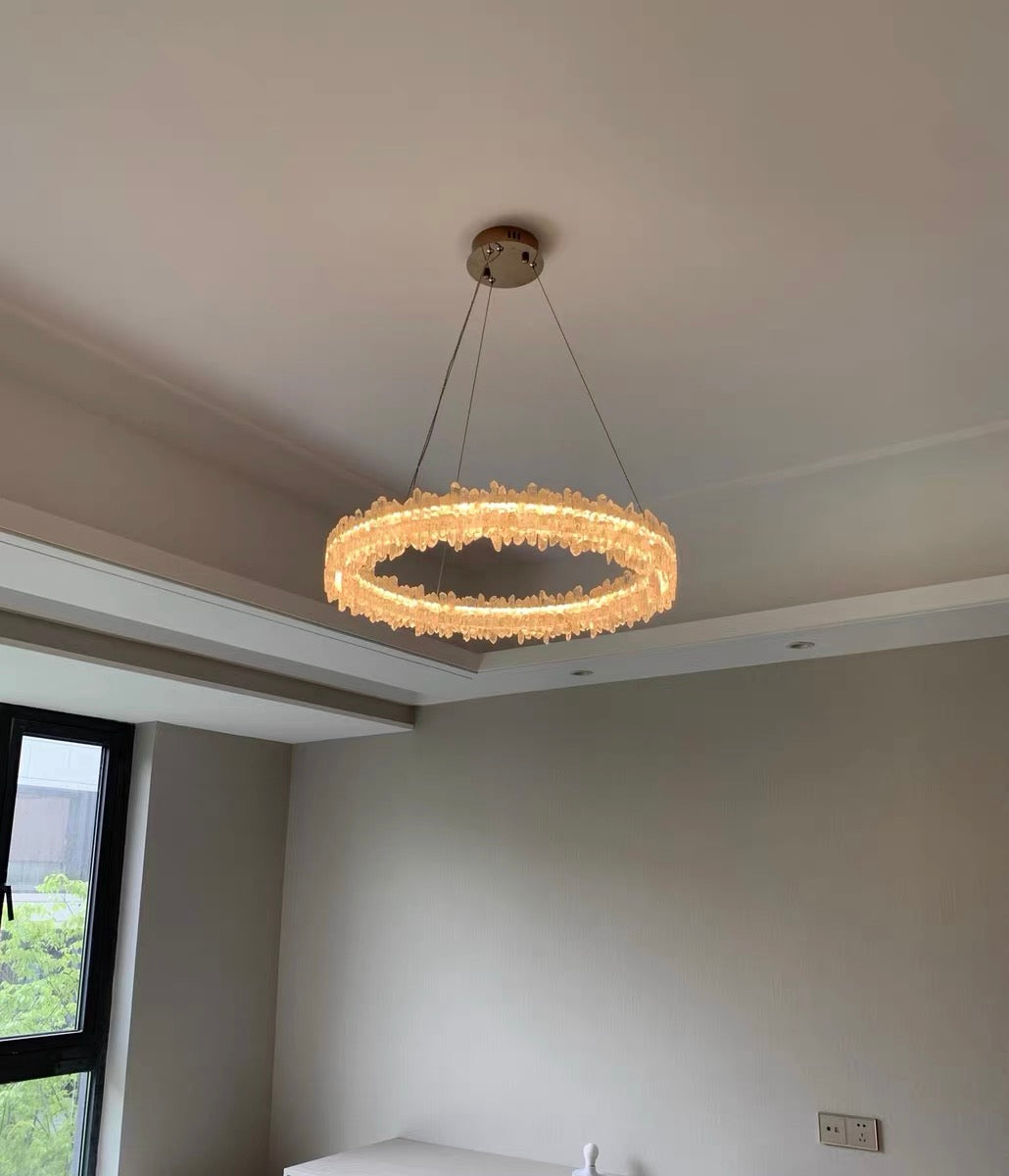 Modern Round Natural Stone Crystal Chandelier