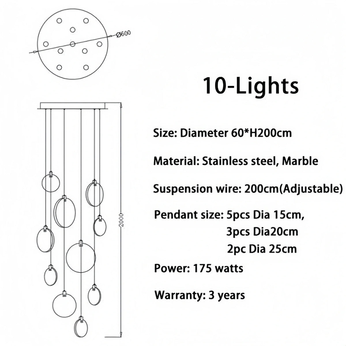 Alabaster Long Staircase Chandelier 5 styles - Brig Lighting