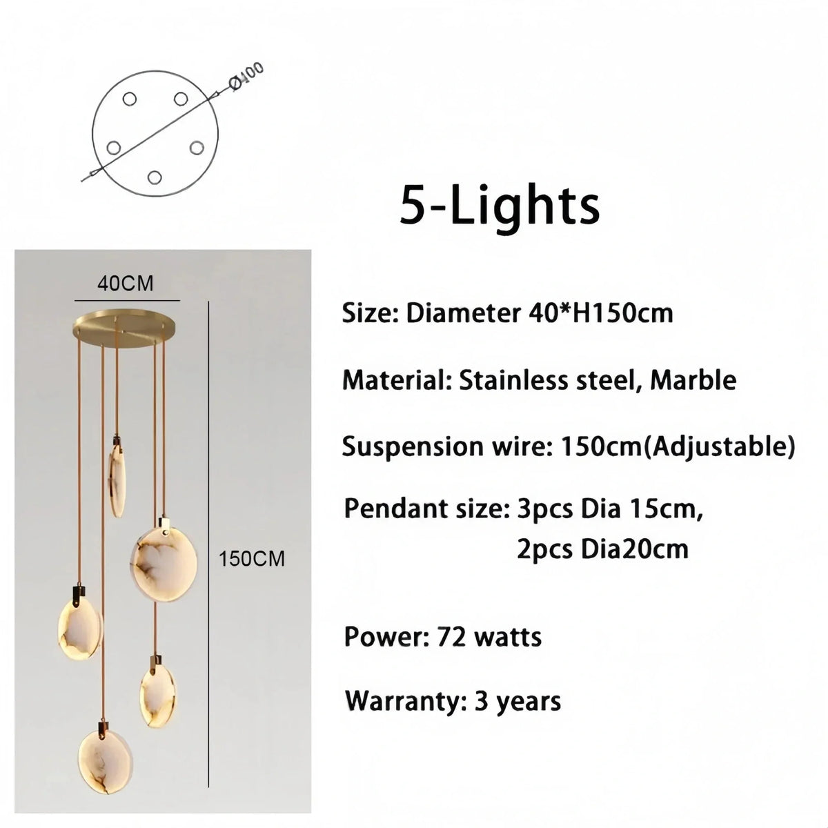 Alabaster Long Staircase Chandelier 5 styles - Brig Lighting