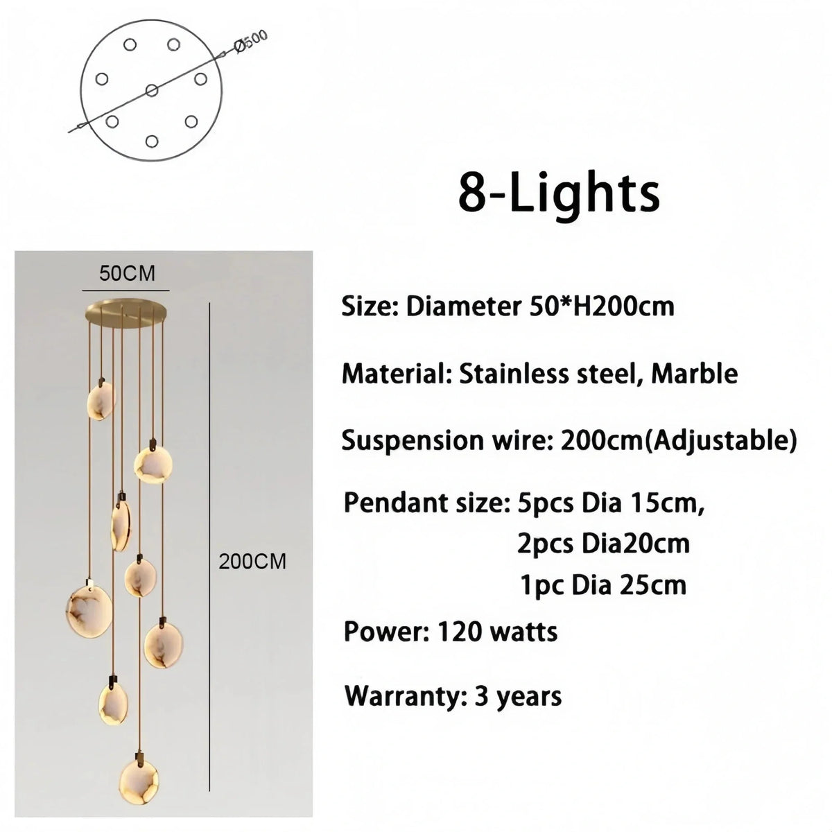 Alabaster Long Staircase Chandelier 5 styles - Brig Lighting