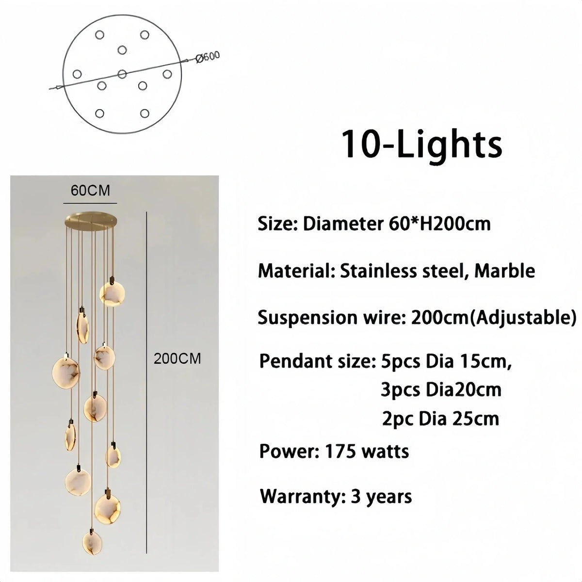 Alabaster Long Staircase Chandelier 5 styles - Brig Lighting
