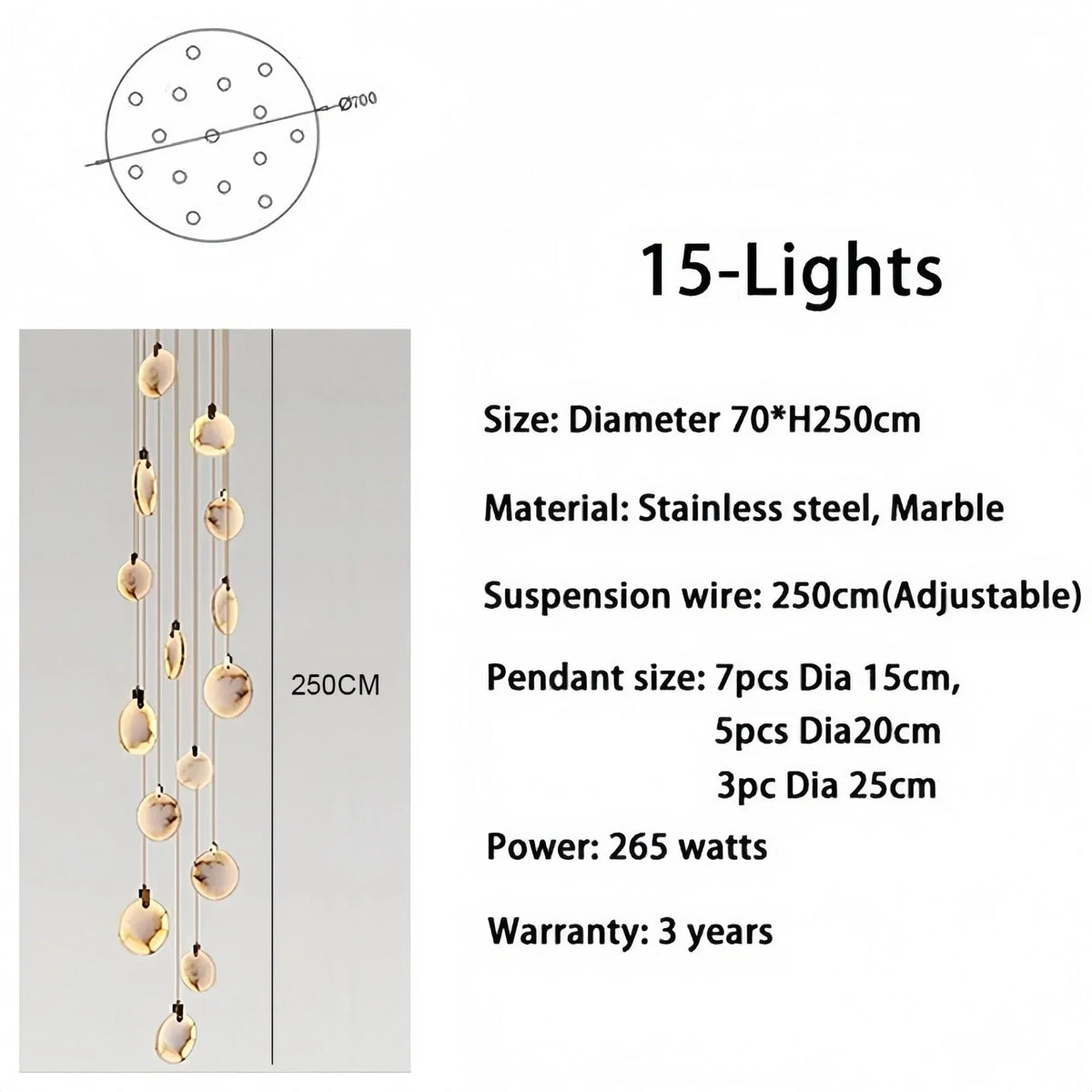 Alabaster Long Staircase Chandelier 5 styles - Brig Lighting