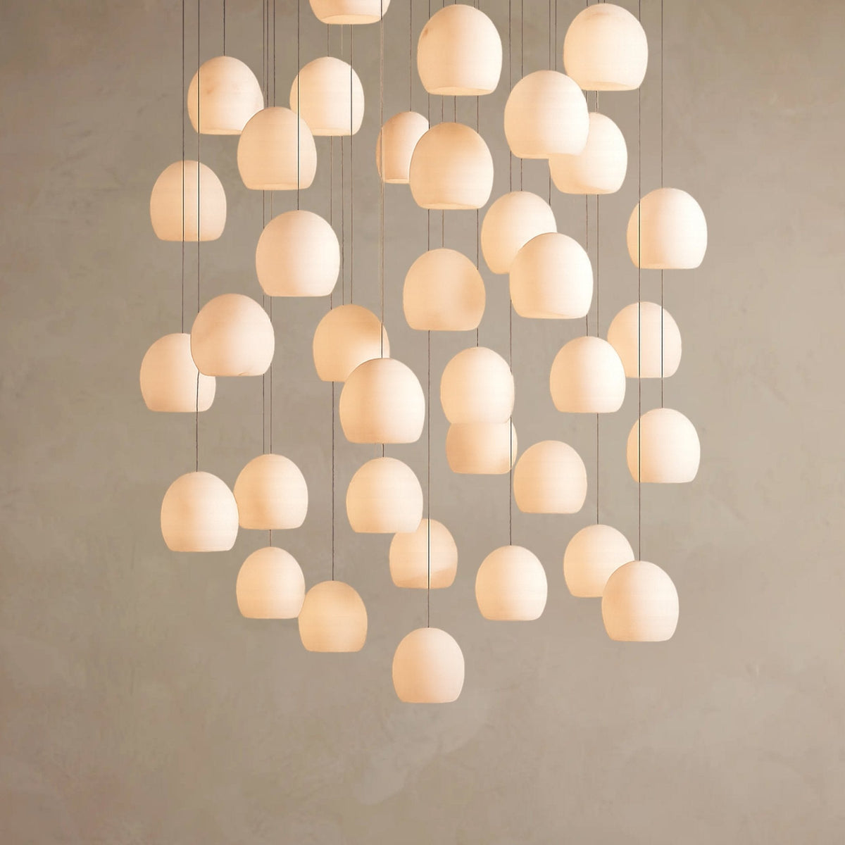 Arica Round Gold Chandelier with Natural Alabaster Stone Shades, Chandelier for High Ceiling - briglamps