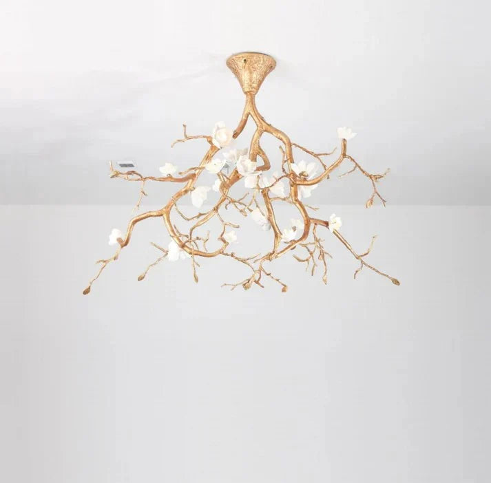 Aurelia Golden Branch & Porcelain Bloom Chandelier - Cyran Lamps