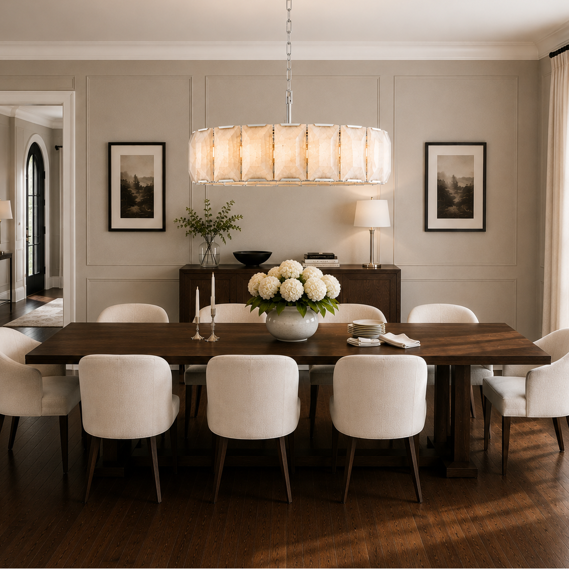 Hadilor Calcite Round Chandelier with Natural Alabaster Stone Shades
