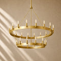 Caminon Vintage 2-Tier Round Chandelier - 38’’D / Lacquered Brass / Filament