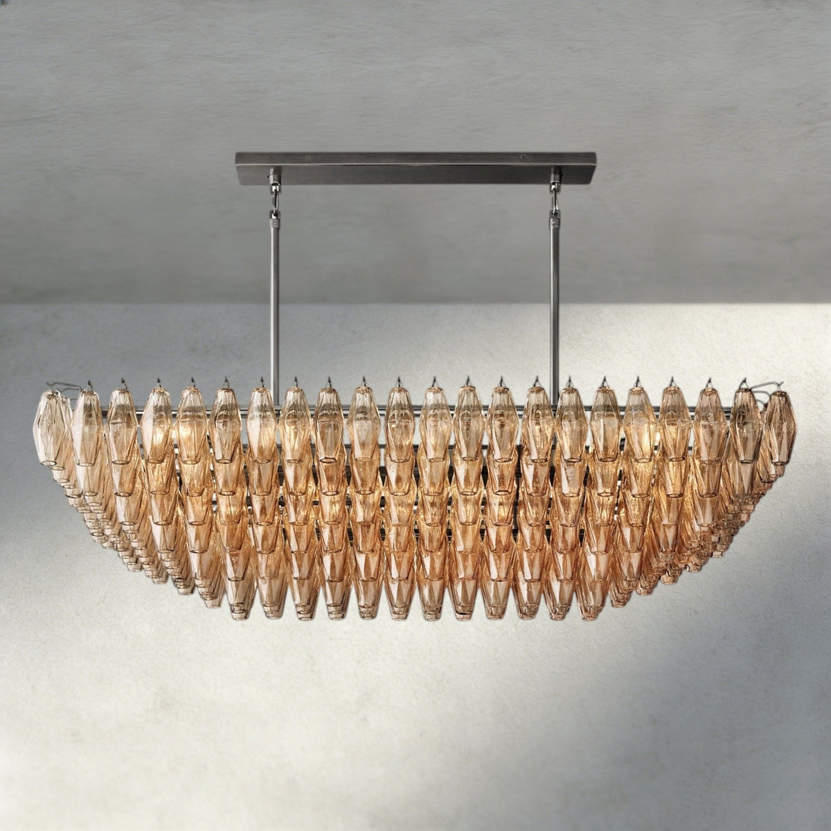 CIHELA CLEAR/ SMOKE GLASS TIERED RECTANGULAR CHANDELIER 54", 74" - briglamps