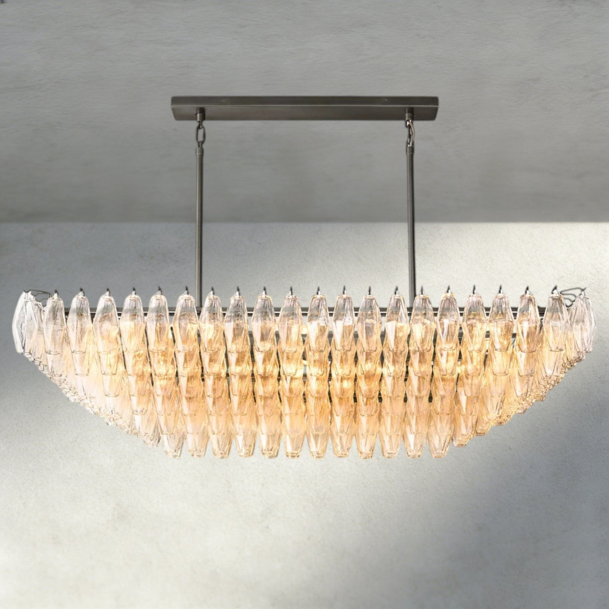 CIHELA CLEAR/ SMOKE GLASS TIERED RECTANGULAR CHANDELIER 54", 74" - briglamps
