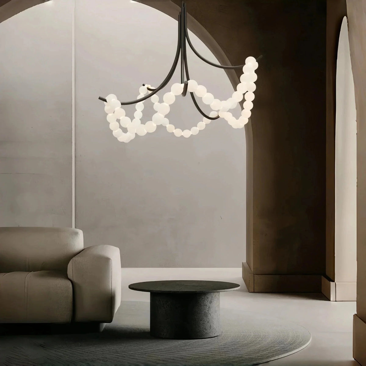 Cluster String Pearl Alabaster Chandelier in Brass & Black Metal Rod - Brig Lighting
