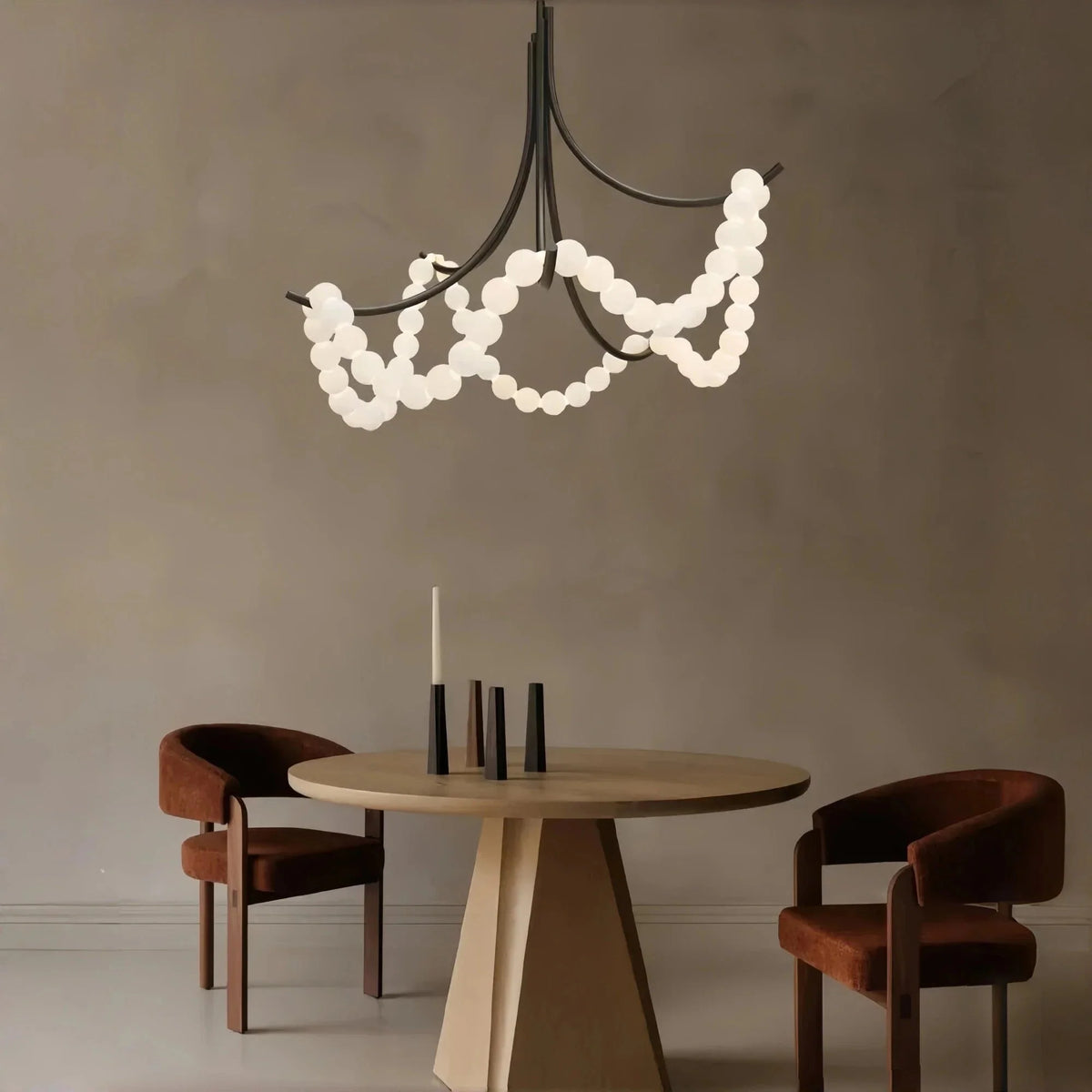 Cluster String Pearl Alabaster Chandelier in Brass & Black Metal Rod - Brig Lighting