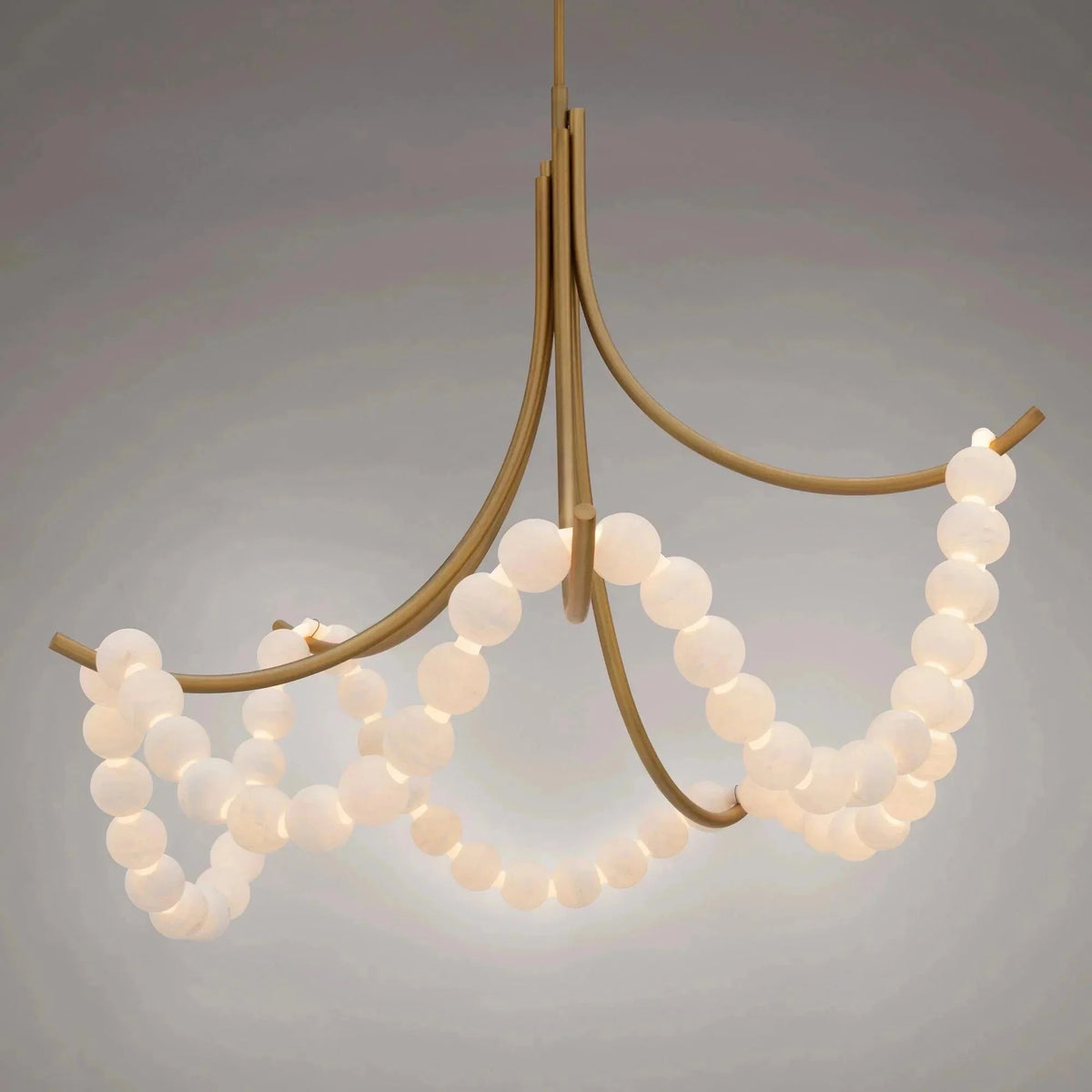 Cluster String Pearl Alabaster Chandelier in Brass & Black Metal Rod - Brig Lighting