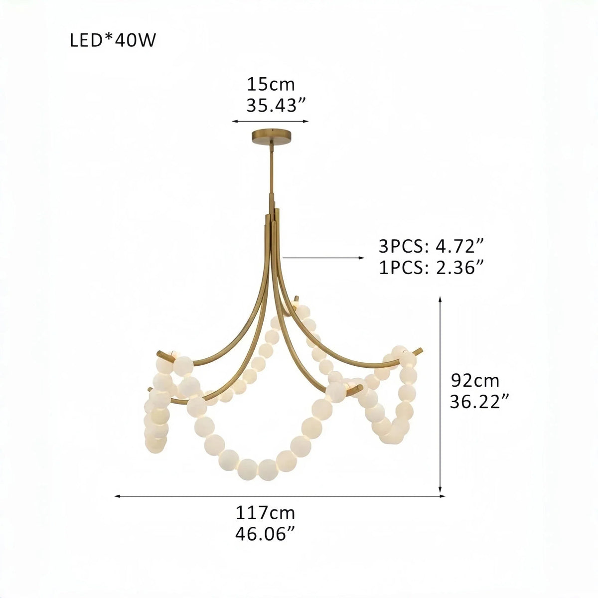Cluster String Pearl Alabaster Chandelier in Brass & Black Metal Rod - Brig Lighting