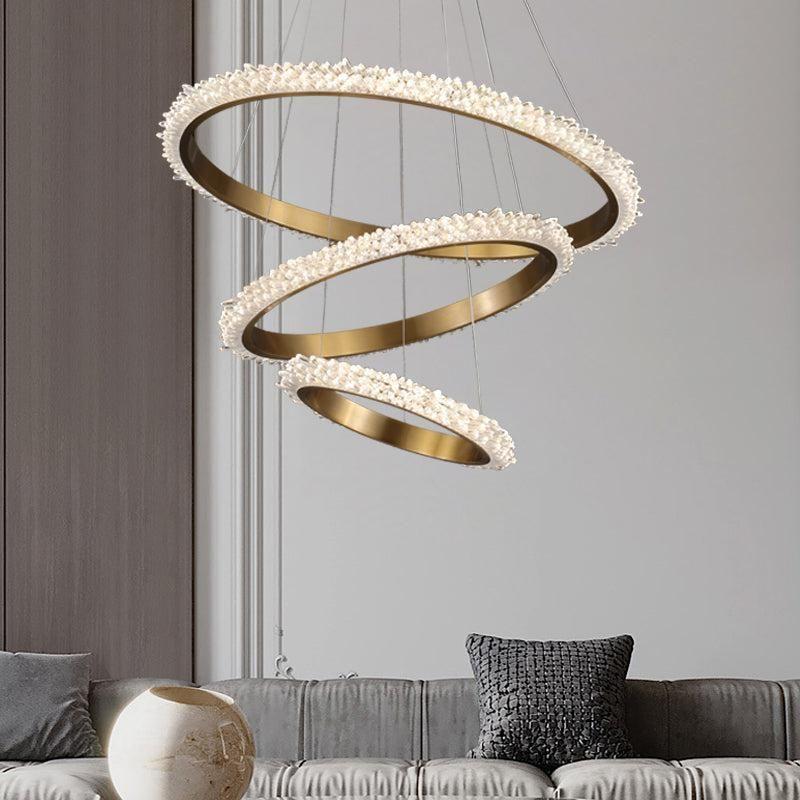 Contemporary K9 Crystal Halo Circle Foyer Chandelier - THREE RINGS: 39.4" D/31.5" D/23.6" Dbriglamps
