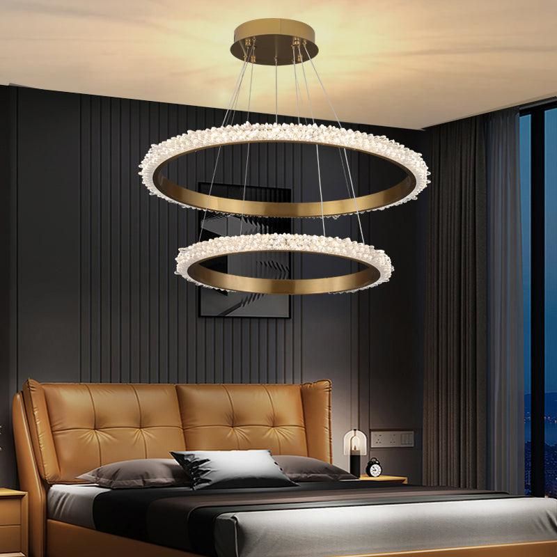 Contemporary K9 Crystal Halo Circle Foyer Chandelier - TWO RING - 31.5" D+ 23.6" Dbriglamps