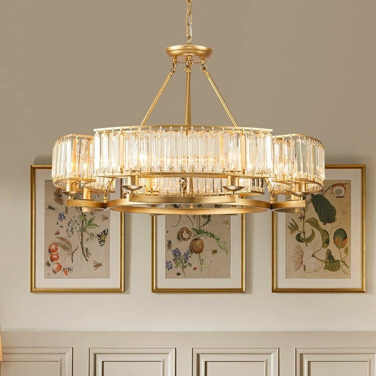 Decorative 6/ 8/ 10/ 12-Light Crystal Ceiling Chandelier Triangular Prism Island Light Fixture Metal Shade for Living Room - Brig Lighting