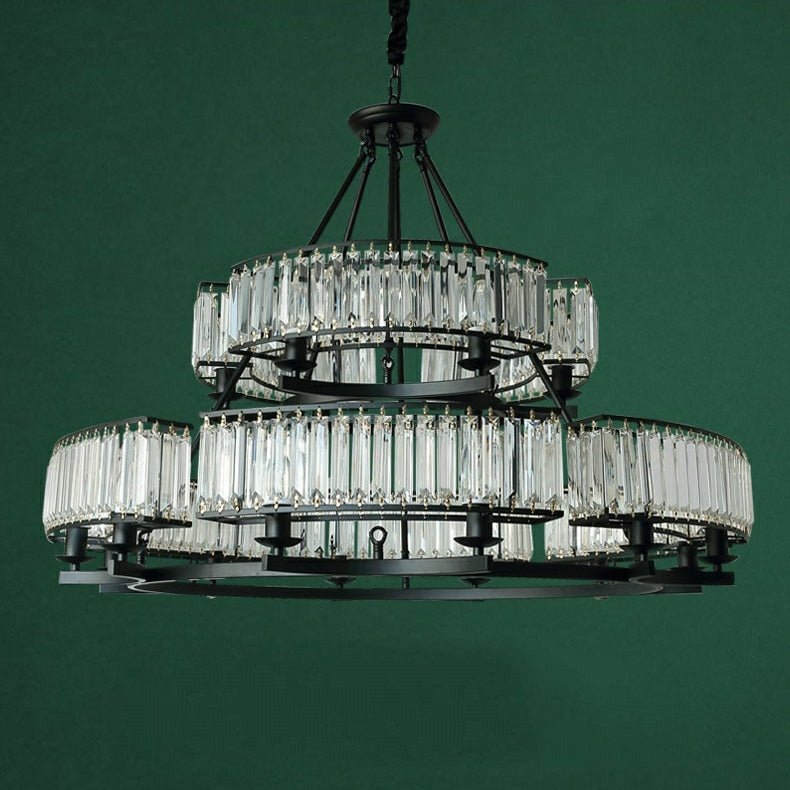 Decorative 6/ 8/ 10/ 12-Light Crystal Ceiling Chandelier Triangular Prism Island Light Fixture Metal Shade for Living Room - Brig Lighting