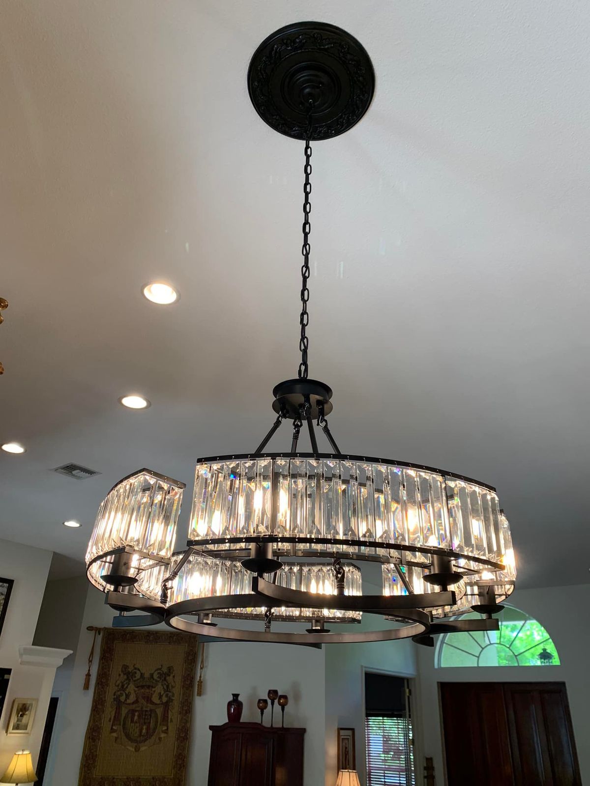 Decorative 6/ 8/ 10/ 12-Light Crystal Ceiling Chandelier Triangular Prism Island Light Fixture Metal Shade for Living Room - Brig Lighting