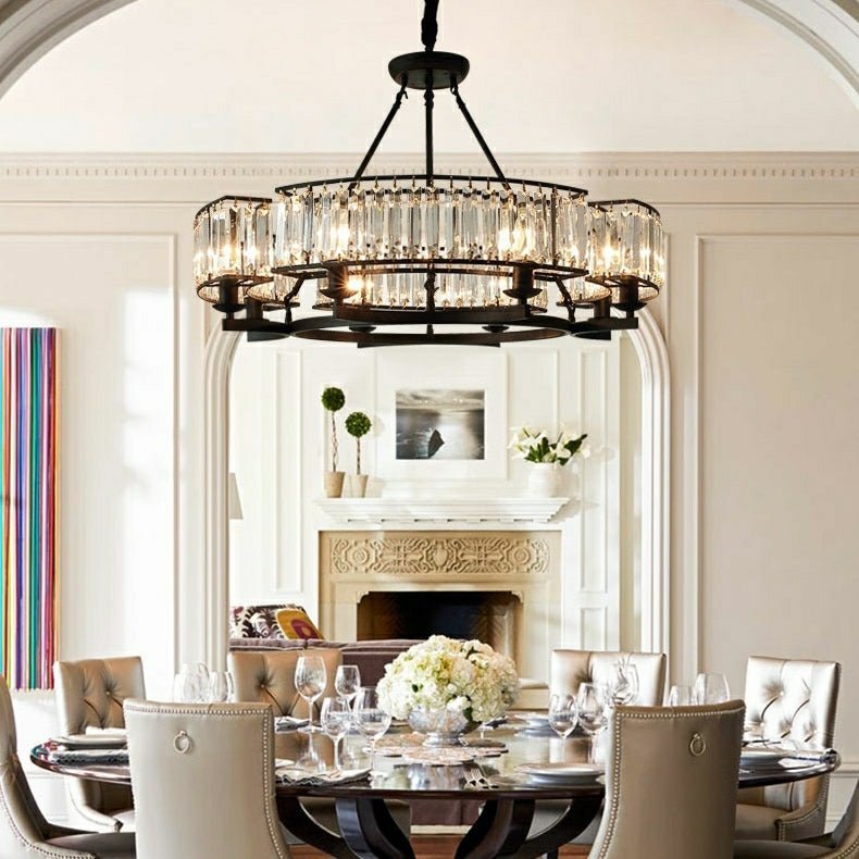Decorative 6/ 8/ 10/ 12-Light Crystal Ceiling Chandelier Triangular Prism Island Light Fixture Metal Shade for Living Room - Brig Lighting