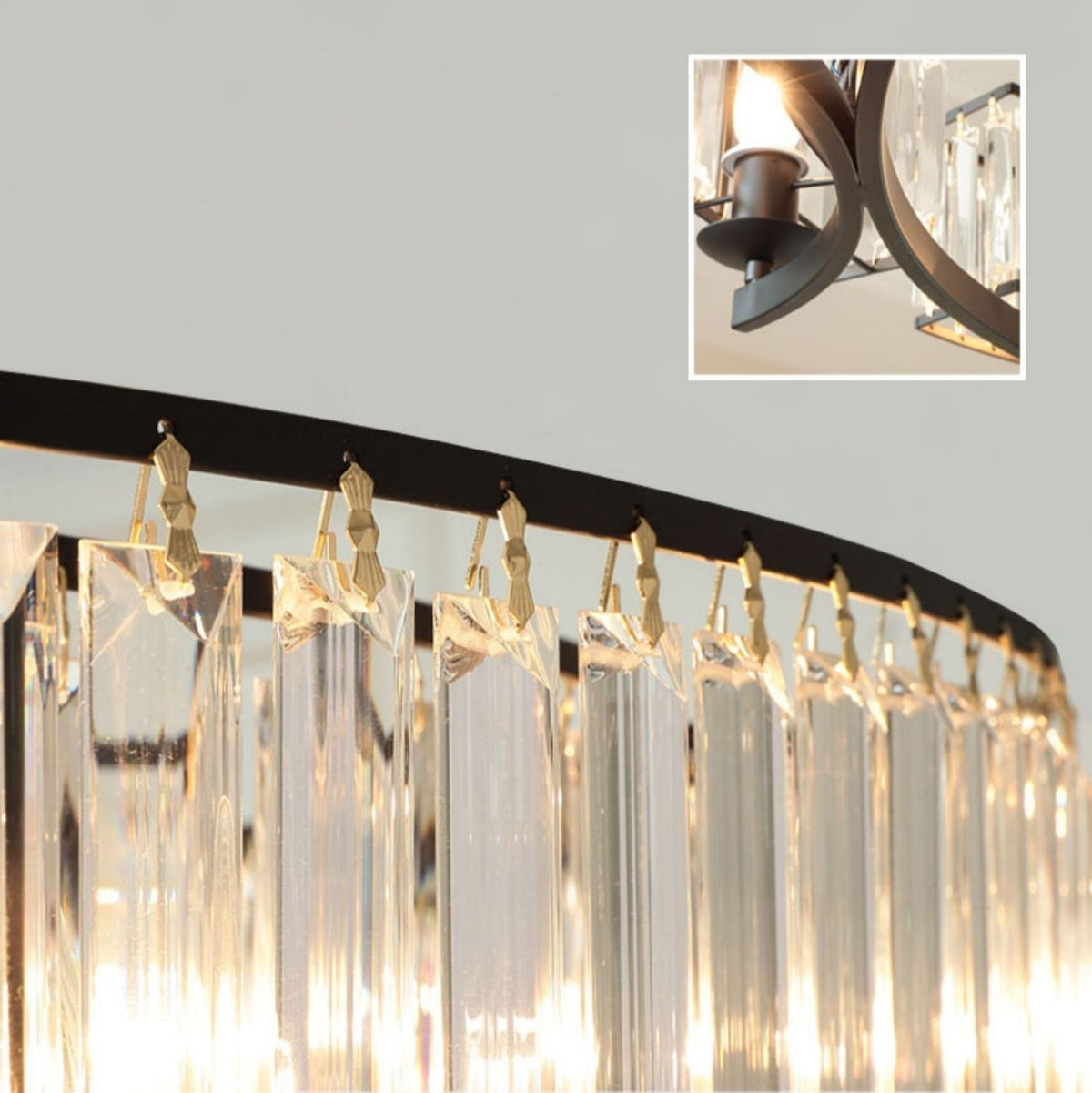 Decorative 6/ 8/ 10/ 12-Light Crystal Ceiling Chandelier Triangular Prism Island Light Fixture Metal Shade for Living Room - Brig Lighting