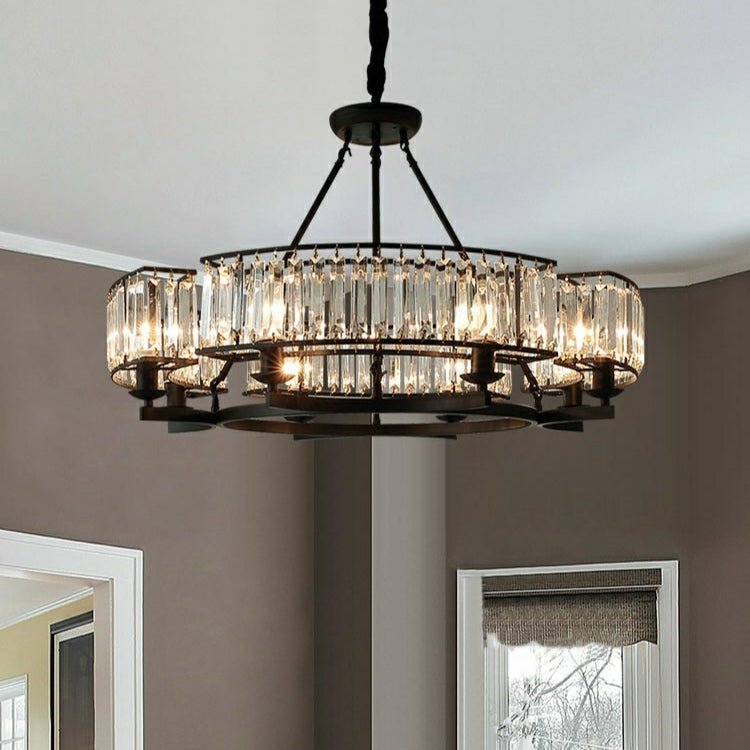 Decorative 6/ 8/ 10/ 12-Light Crystal Ceiling Chandelier Triangular Prism Island Light Fixture Metal Shade for Living Room - Brig Lighting
