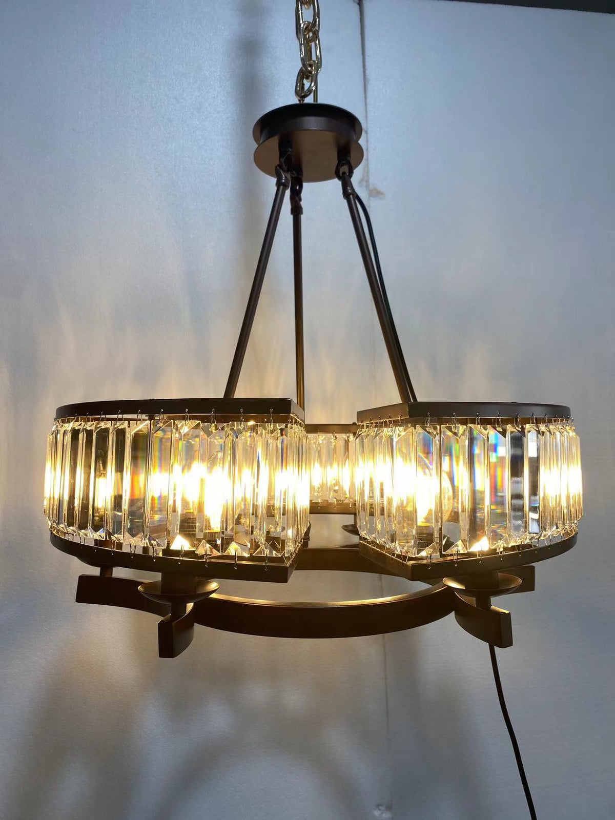 Decorative 6/ 8/ 10/ 12-Light Crystal Ceiling Chandelier Triangular Prism Island Light Fixture Metal Shade for Living Room - Brig Lighting
