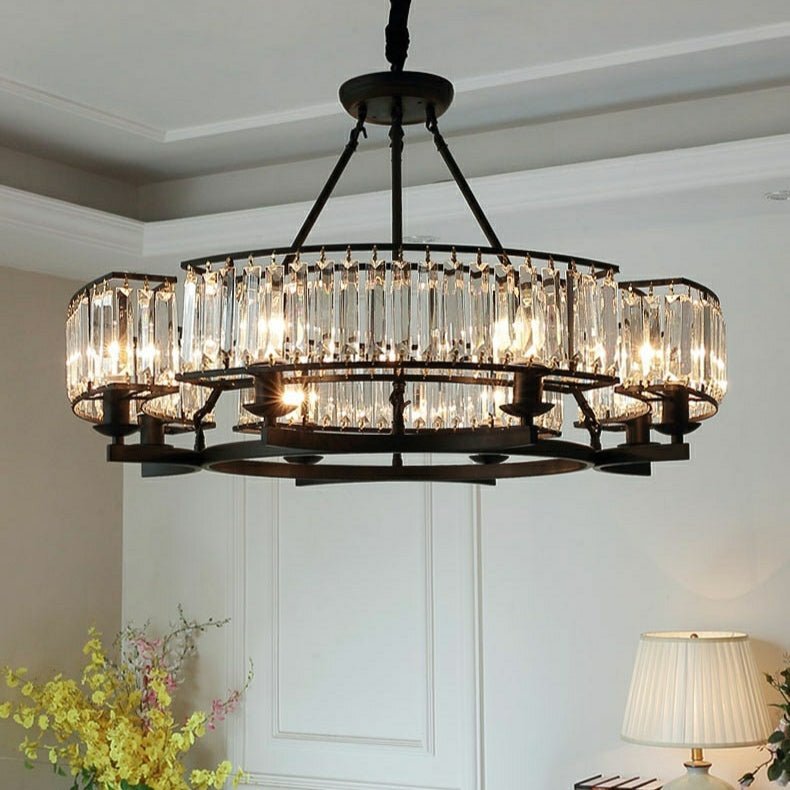 Decorative 6/ 8/ 10/ 12-Light Crystal Ceiling Chandelier Triangular Prism Island Light Fixture Metal Shade for Living Room - Brig Lighting