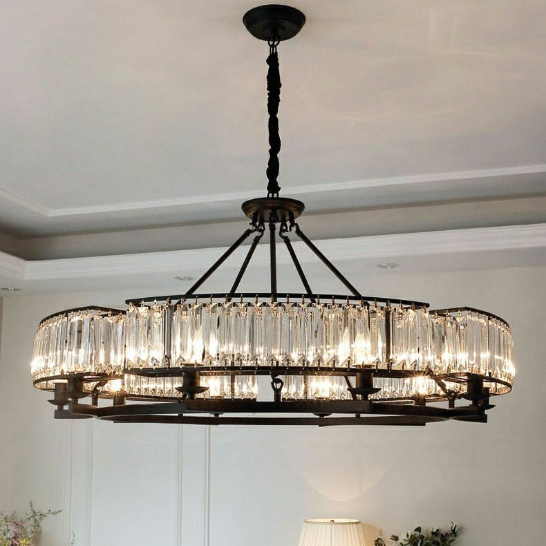 Decorative 6/ 8/ 10/ 12-Light Crystal Ceiling Chandelier Triangular Prism Island Light Fixture Metal Shade for Living Room - Brig Lighting