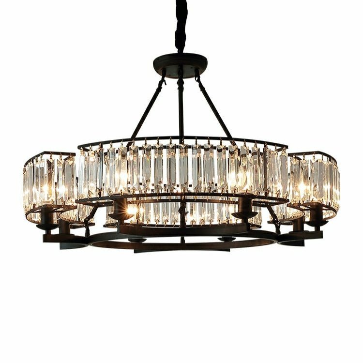 Decorative 6/ 8/ 10/ 12-Light Crystal Ceiling Chandelier Triangular Prism Island Light Fixture Metal Shade for Living Room - Brig Lighting