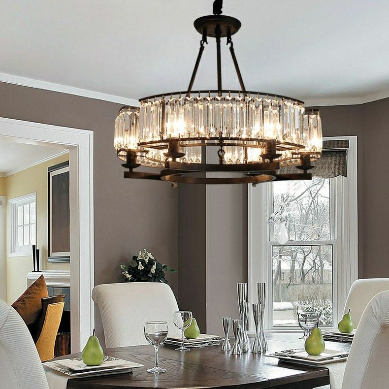 Decorative 6/ 8/ 10/ 12-Light Crystal Ceiling Chandelier Triangular Prism Island Light Fixture Metal Shade for Living Room - Brig Lighting