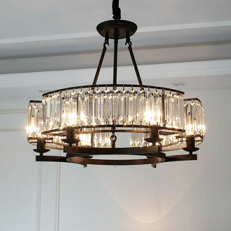 Decorative 6/ 8/ 10/ 12-Light Crystal Ceiling Chandelier Triangular Prism Island Light Fixture Metal Shade for Living Room - Brig Lighting
