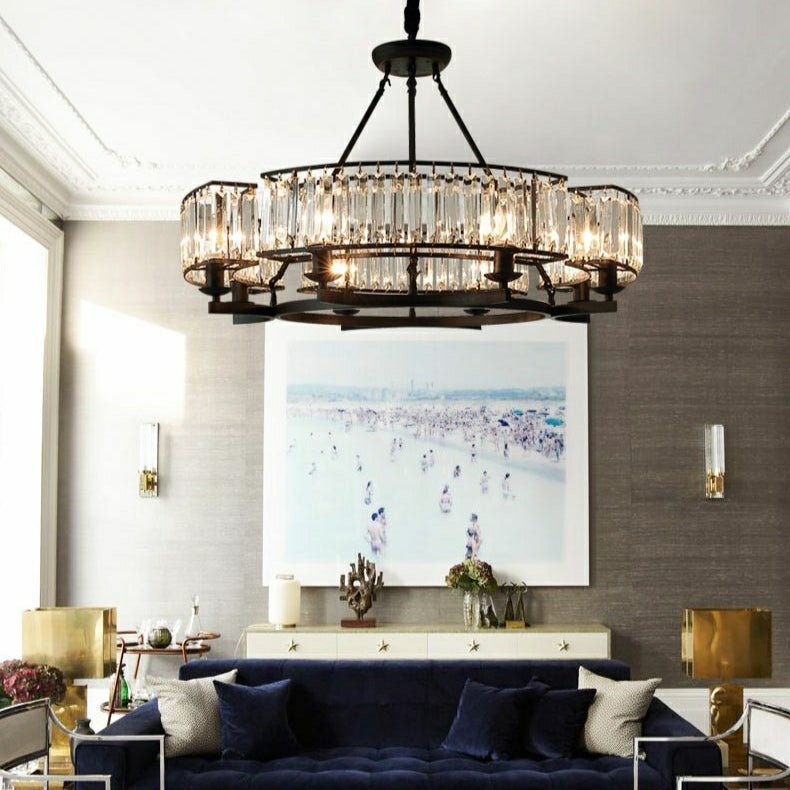 Decorative 6/ 8/ 10/ 12-Light Crystal Ceiling Chandelier Triangular Prism Island Light Fixture Metal Shade for Living Room - Brig Lighting