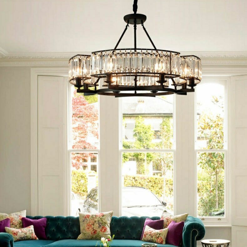 Decorative 6/ 8/ 10/ 12-Light Crystal Ceiling Chandelier Triangular Prism Island Light Fixture Metal Shade for Living Room - Brig Lighting