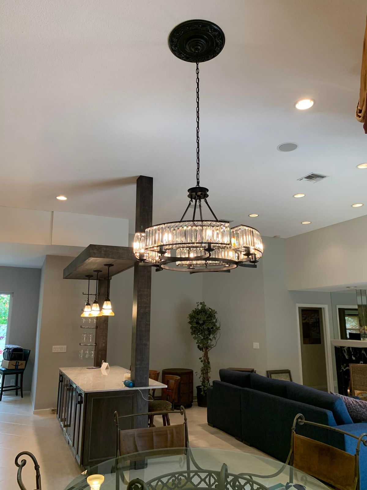 Decorative 6/ 8/ 10/ 12-Light Crystal Ceiling Chandelier Triangular Prism Island Light Fixture Metal Shade for Living Room - Brig Lighting