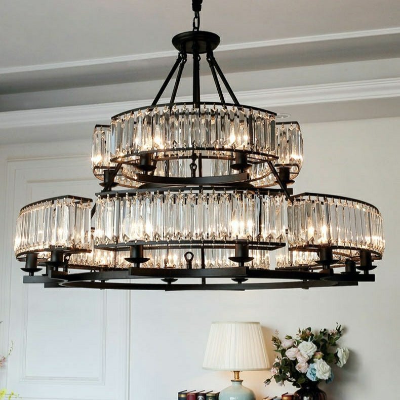 Decorative 6/ 8/ 10/ 12-Light Crystal Ceiling Chandelier Triangular Prism Island Light Fixture Metal Shade for Living Room - Brig Lighting