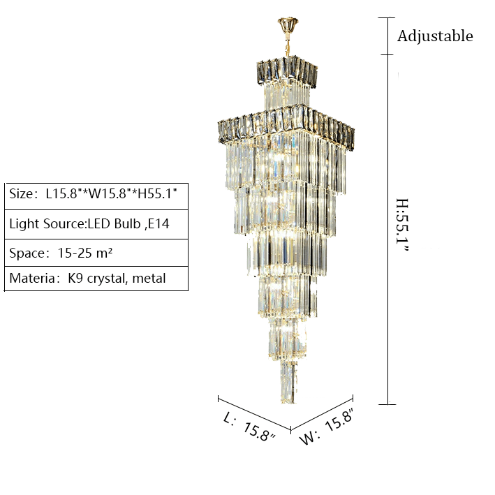 Decorative Large Vertical Crystal Staircase Chandelier Foyer Ceiling Light Fixture Lamp In Gray/ Amber Brim - briglamps
