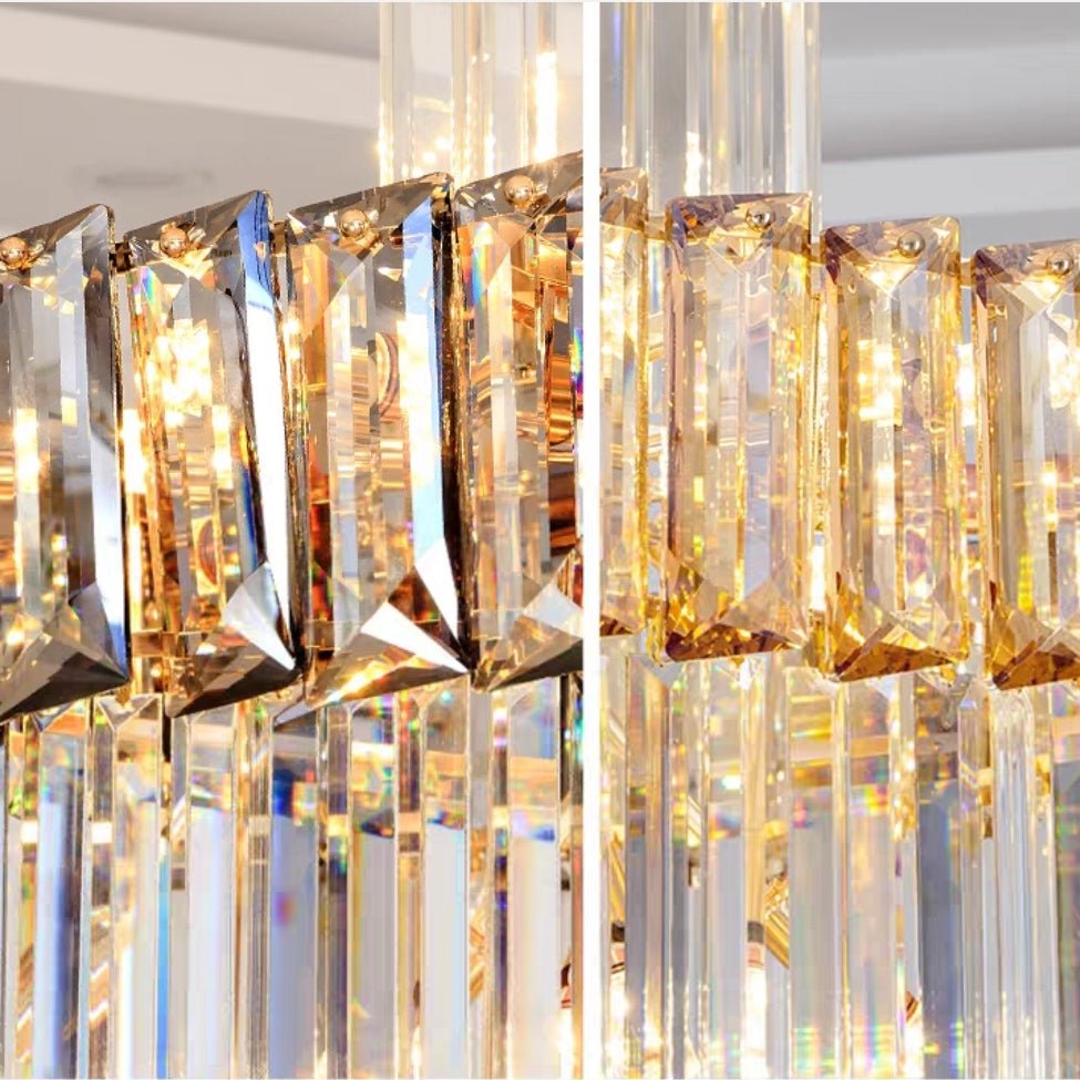 Decorative Large Vertical Crystal Staircase Chandelier Foyer Ceiling Light Fixture Lamp In Gray/ Amber Brim - briglamps