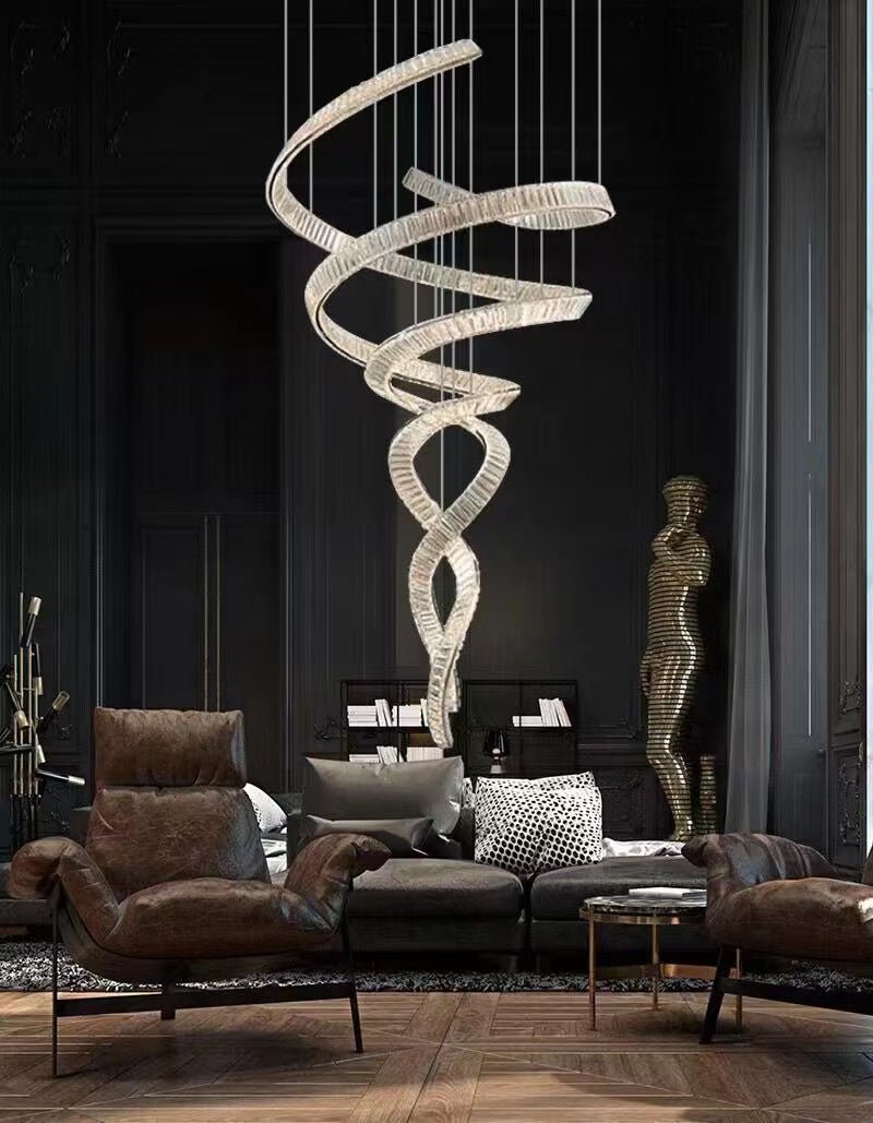 Designer Foyer Living Room Ceiling Light Fixture Stylish Spiral Crystal Chandelier For Hotel Entrance - briglamps
