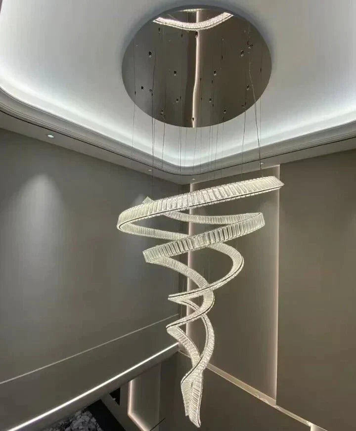 Designer Foyer Living Room Ceiling Light Fixture Stylish Spiral Crystal Chandelier For Hotel Entrance - briglamps